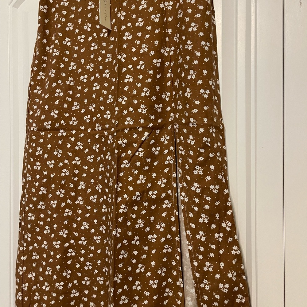 Rylee + Cru Brown Floral Maxi Slit Skirt size S